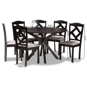 Baxton Studio Baxton Modern Transitional Grey Fabric Dining Set with Dark Brown Wood Table and Chairs for Comfort Carlin 7-Piece Carlin-Grey/Dark Brown-7PC Dining Set