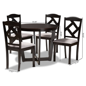 Baxton Studio Baxton Morigan 5-Piece Modern Dining Set with Circular Table & Plush Upholstered Chairs in Grey Morigan-Grey/Dark Brown-5PC Dining Set