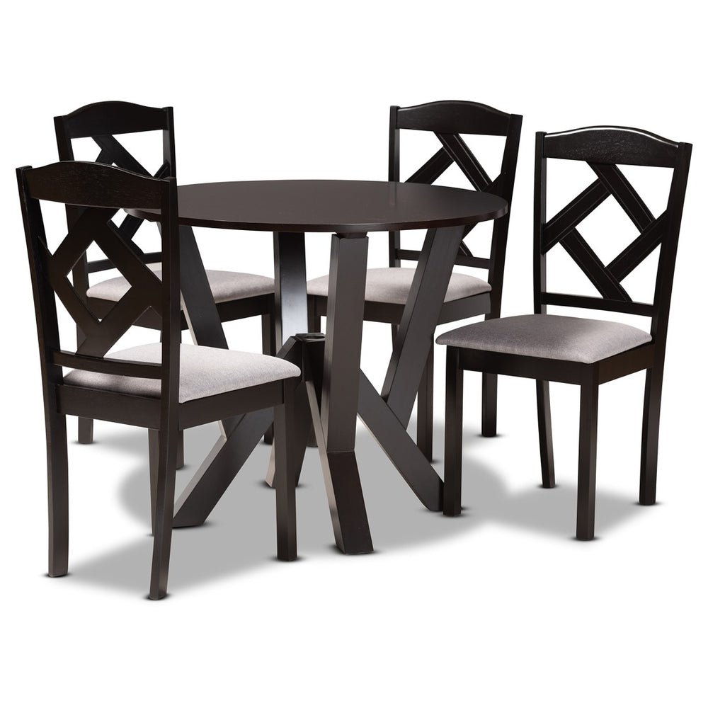Baxton Studio Baxton Studio Riona 5-Piece Dining Set with Grey Fabric Upholstery & Dark Brown Wood Finish Riona-Grey/Dark Brown-5PC Dining Set