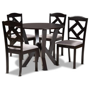 Baxton Studio Baxton Studio Riona 5-Piece Dining Set with Grey Fabric Upholstery & Dark Brown Wood Finish Riona-Grey/Dark Brown-5PC Dining Set