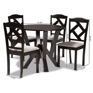 Baxton Studio Baxton Studio Riona 5-Piece Dining Set with Grey Fabric Upholstery & Dark Brown Wood Finish Riona-Grey/Dark Brown-5PC Dining Set