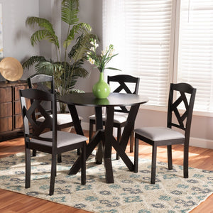Baxton Studio Baxton Studio Riona 5-Piece Dining Set with Grey Fabric Upholstery & Dark Brown Wood Finish Riona-Grey/Dark Brown-5PC Dining Set