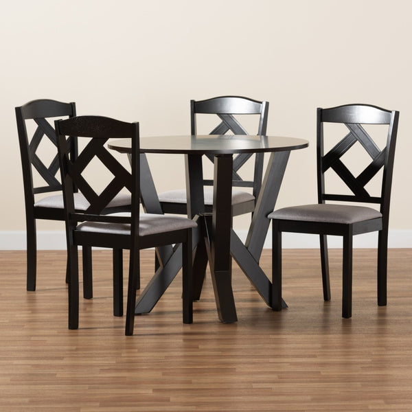 Baxton Studio Baxton Studio Riona 5-Piece Dining Set with Grey Fabric Upholstery & Dark Brown Wood Finish Riona-Grey/Dark Brown-5PC Dining Set