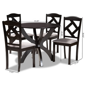 Baxton Studio Baxton Nesa 5-Piece Modern Transitional Dining Set with Grey Upholstered Chairs & Round Table Nesa-Grey/Dark Brown-5PC Dining Set