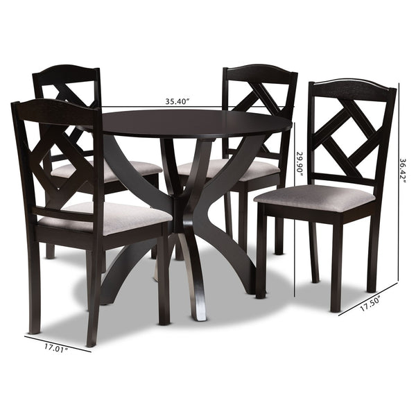 Baxton Studio Baxton Nesa 5-Piece Modern Transitional Dining Set with Grey Upholstered Chairs & Round Table Nesa-Grey/Dark Brown-5PC Dining Set