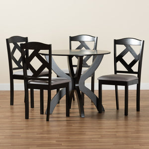 Baxton Studio Baxton Nesa 5-Piece Modern Transitional Dining Set with Grey Upholstered Chairs & Round Table Nesa-Grey/Dark Brown-5PC Dining Set