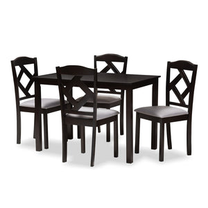 Baxton Studio Baxton Modern 5-Piece Dining Set with Espresso Brown Table & Grey Upholstered Chairs for Cozy Spaces RH133C-Dark Brown/Grey Dining Set