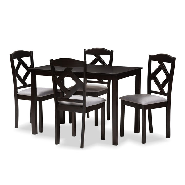 Baxton Studio Baxton Modern 5-Piece Dining Set with Espresso Brown Table & Grey Upholstered Chairs for Cozy Spaces RH133C-Dark Brown/Grey Dining Set