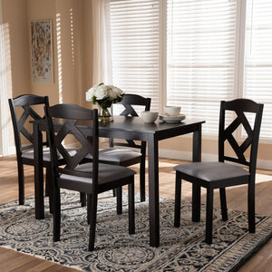 Baxton Studio Baxton Modern 5-Piece Dining Set with Espresso Brown Table & Grey Upholstered Chairs for Cozy Spaces RH133C-Dark Brown/Grey Dining Set