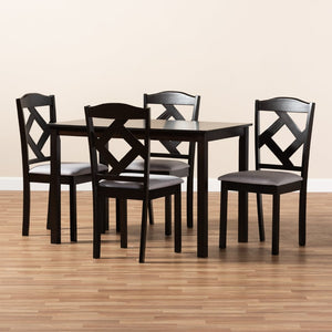 Baxton Studio Baxton Modern 5-Piece Dining Set with Espresso Brown Table & Grey Upholstered Chairs for Cozy Spaces RH133C-Dark Brown/Grey Dining Set