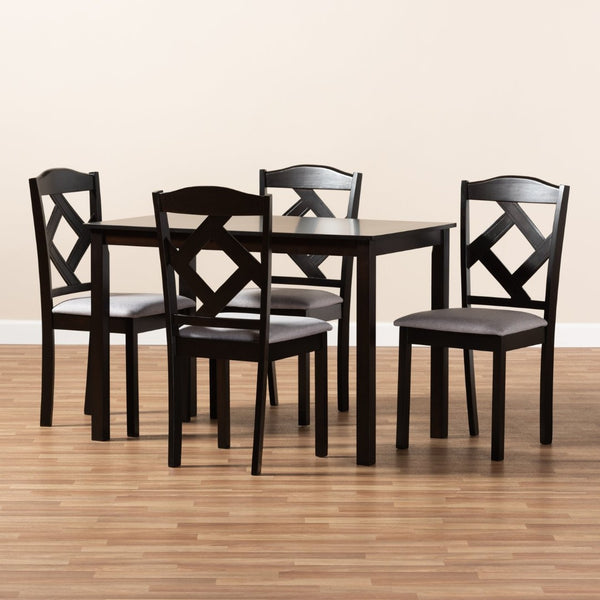 Baxton Studio Baxton Modern 5-Piece Dining Set with Espresso Brown Table & Grey Upholstered Chairs for Cozy Spaces RH133C-Dark Brown/Grey Dining Set