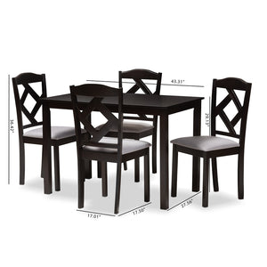Baxton Studio Baxton Modern 5-Piece Dining Set with Espresso Brown Table & Grey Upholstered Chairs for Cozy Spaces RH133C-Dark Brown/Grey Dining Set
