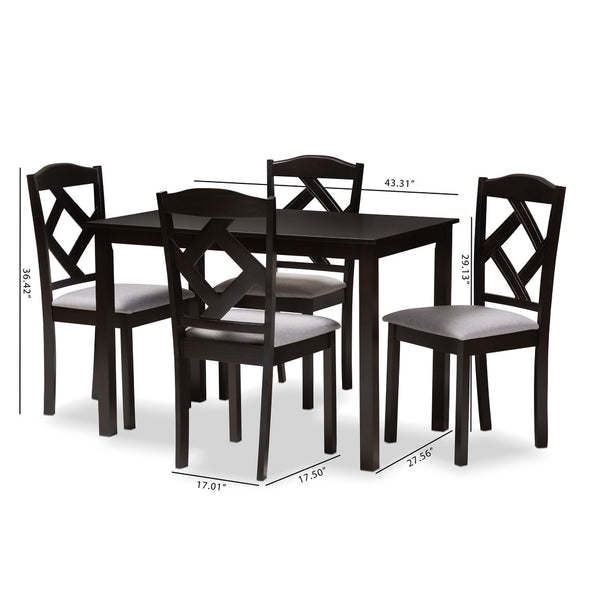 Baxton Studio Baxton Modern 5-Piece Dining Set with Espresso Brown Table & Grey Upholstered Chairs for Cozy Spaces RH133C-Dark Brown/Grey Dining Set