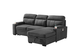English Elm Kaden Sleeper Sectional with Chaise Storage Arms Cupholders and Pull Out Guest Bed Gray B061S00061