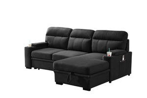 English Elm Kaden Sleeper Sectional with Chaise Storage Arms Cupholders and Pull Out Guest Bed Black B061S00062