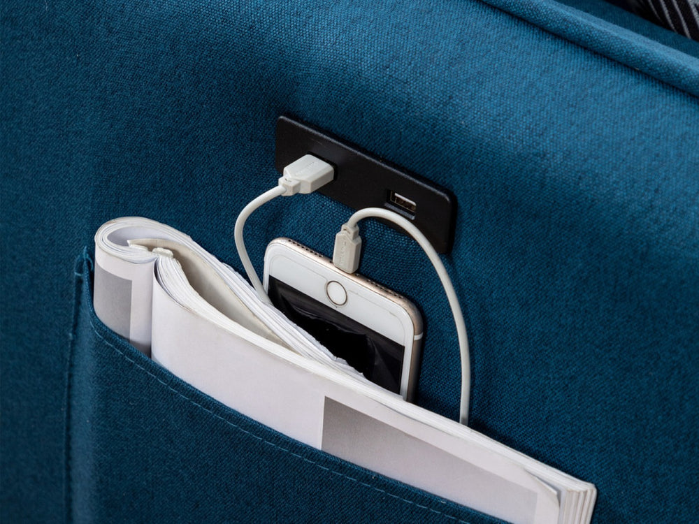 English Elm Mia Upholstered Sectional Sofa with Reversible Chaise Usb Ports and Pocket Coil Seats Blue B06178041