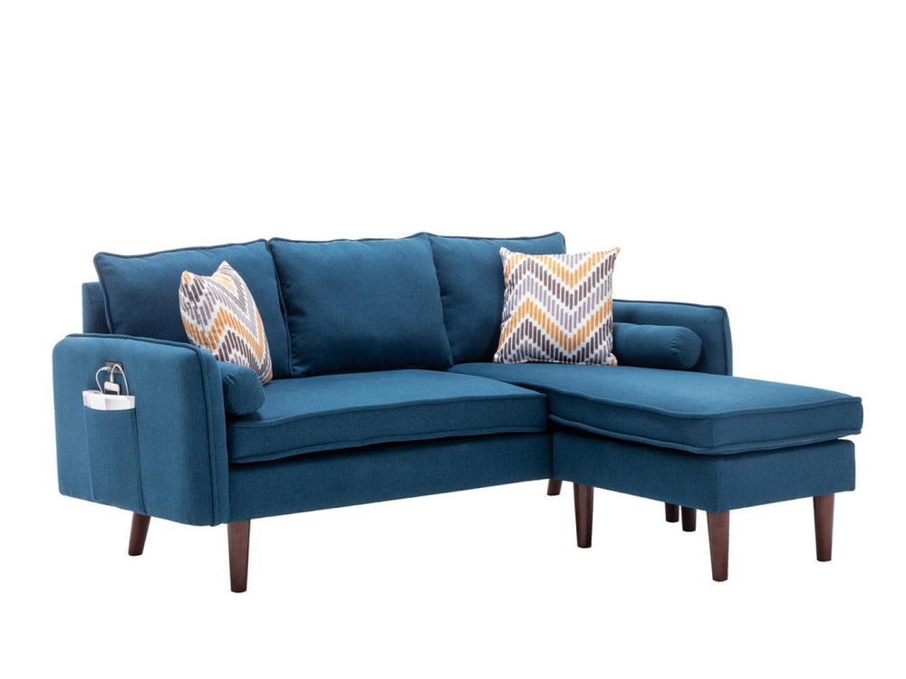 English Elm Mia Upholstered Sectional Sofa with Reversible Chaise Usb Ports and Pocket Coil Seats Blue B06178041