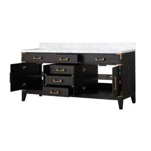 English Elm Black Oak Double Bath Vanity 72" W X 22" D With Luxurious Carrara Marble Top & Ample Storage Solutions B2731P260948