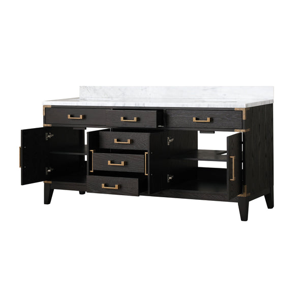 English Elm Black Oak Double Bath Vanity 72" W X 22" D With Luxurious Carrara Marble Top & Ample Storage Solutions B2731P260948
