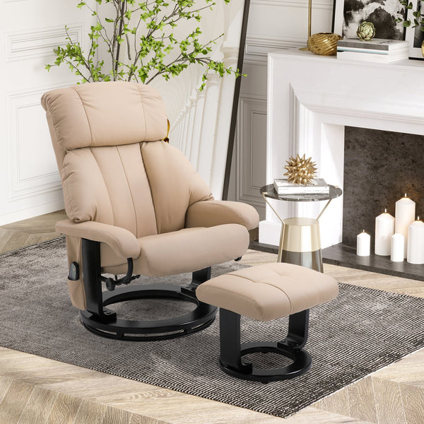 English Elm Homcom Massage Recliner Chair With Ottoman, 10-Point Vibration, 360° Swivel, Pu Leather Comfort W2225P217945