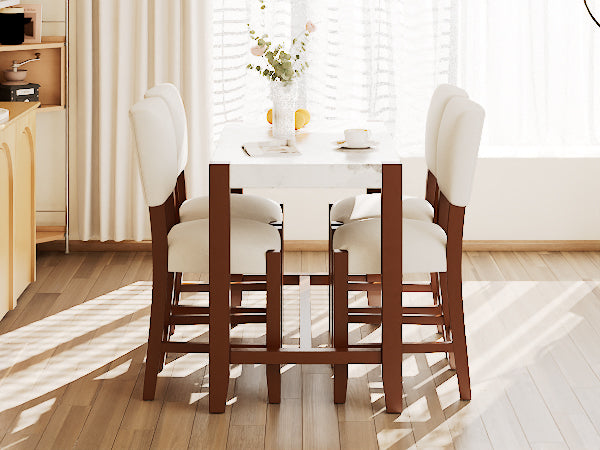 English Elm 5-Piece Faux Marble Counter Height Dining Set — 4 Upholstered Stools, Space-Saving Mid-Century Modern for Kitchen N752S011086A
