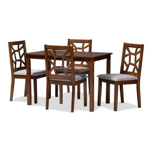 Baxton Studio Baxton Studio Abilene 5-Piece Mid-Century Dining Set with Walnut Finish & Grey Upholstered Chairs RH3010C-Walnut/Grey Dining Set