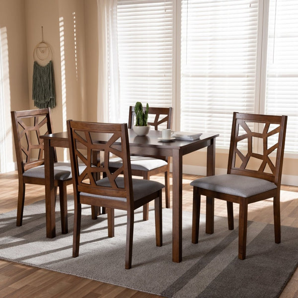 Baxton Studio Baxton Studio Abilene 5-Piece Mid-Century Dining Set with Walnut Finish & Grey Upholstered Chairs RH3010C-Walnut/Grey Dining Set