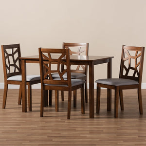 Baxton Studio Baxton Studio Abilene 5-Piece Mid-Century Dining Set with Walnut Finish & Grey Upholstered Chairs RH3010C-Walnut/Grey Dining Set
