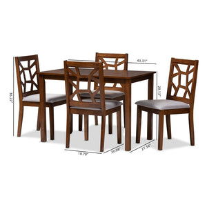 Baxton Studio Baxton Studio Abilene 5-Piece Mid-Century Dining Set with Walnut Finish & Grey Upholstered Chairs RH3010C-Walnut/Grey Dining Set