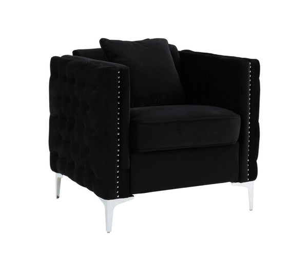 English Elm Bayberry Tufted Velvet Accent Chair with Nailhead Trim and Chrome Legs for Living Room B06178250