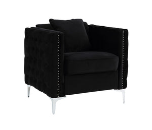 English Elm Bayberry Tufted Black Velvet 3 Piece Living Room Set with Nailhead Chrome Legs B061S00063