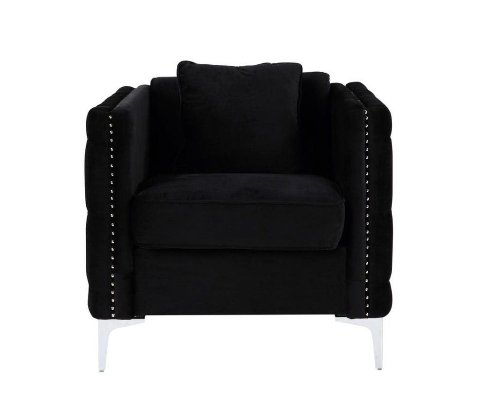 English Elm Bayberry Tufted Velvet Accent Chair with Nailhead Trim and Chrome Legs for Living Room B06178250