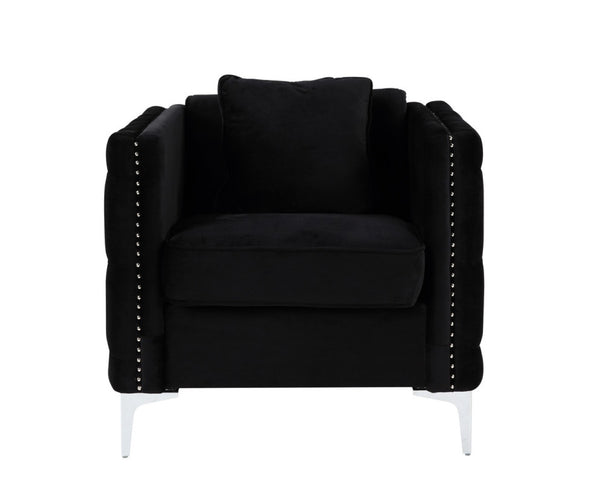English Elm Bayberry Tufted Velvet Accent Chair with Nailhead Trim and Chrome Legs for Living Room B06178250
