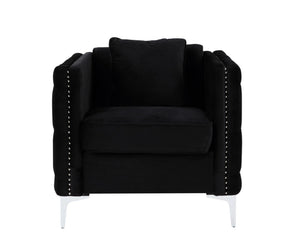 English Elm Bayberry Tufted Black Velvet 3 Piece Living Room Set with Nailhead Chrome Legs B061S00063