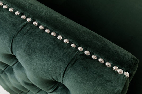 English Elm Bayberry Tufted Velvet Sofa with Nailhead Trim and Chrome Legs for Elegant Living B06178563