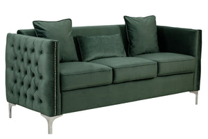 English Elm Bayberry Tufted Velvet Sofa with Nailhead Trim and Chrome Legs for Elegant Living B06178563