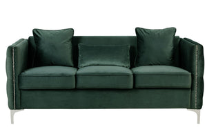 English Elm Bayberry Tufted Velvet Sofa with Nailhead Trim and Chrome Legs for Elegant Living B06178563