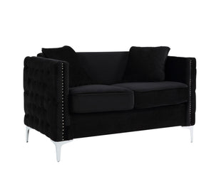 English Elm Bayberry Tufted Velvet Sofa and Loveseat Set with Nailhead Trim Chrome Legs B061S00577