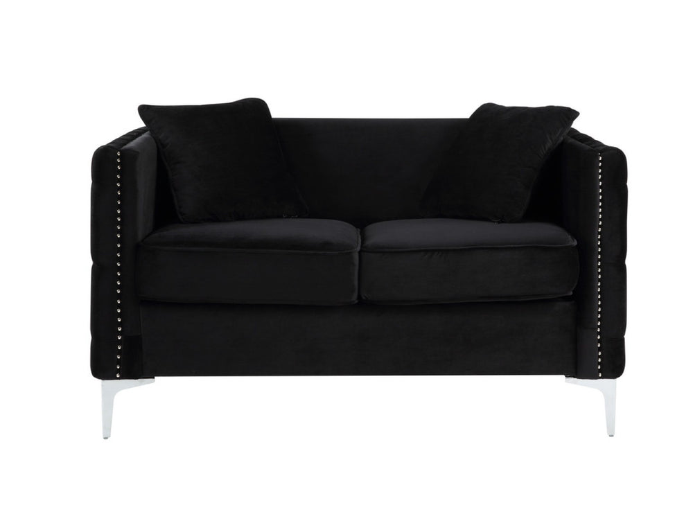 English Elm Bayberry Tufted Velvet Loveseat with Nailhead Trim and Chrome Legs for Living Rooms B06178251