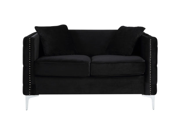 English Elm Bayberry Tufted Velvet Loveseat with Nailhead Trim and Chrome Legs for Living Rooms B06178251