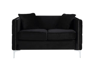 English Elm Bayberry Tufted Black Velvet 3 Piece Living Room Set with Nailhead Chrome Legs B061S00063