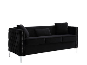 English Elm Bayberry Tufted Velvet Sofa and Loveseat Set with Nailhead Trim Chrome Legs B061S00577