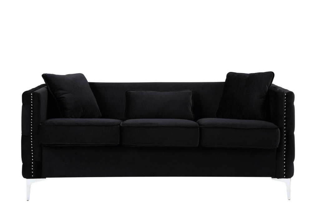English Elm Bayberry Velvet Tufted Sofa with Chrome Legs Nailhead Trim Mid-century Living Room B06178252