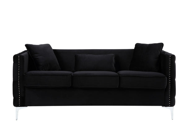 English Elm Bayberry Velvet Tufted Sofa with Chrome Legs Nailhead Trim Mid-century Living Room B06178252