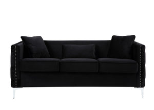 English Elm Bayberry Tufted Black Velvet 3 Piece Living Room Set with Nailhead Chrome Legs B061S00063
