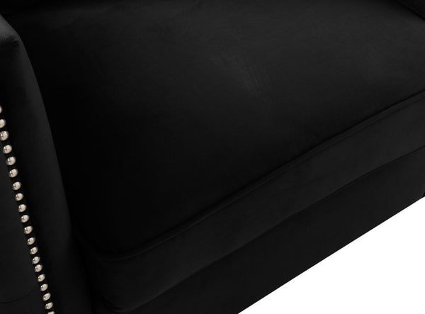 English Elm Bayberry Tufted Velvet Sofa and Loveseat Set with Nailhead Trim Chrome Legs B061S00577