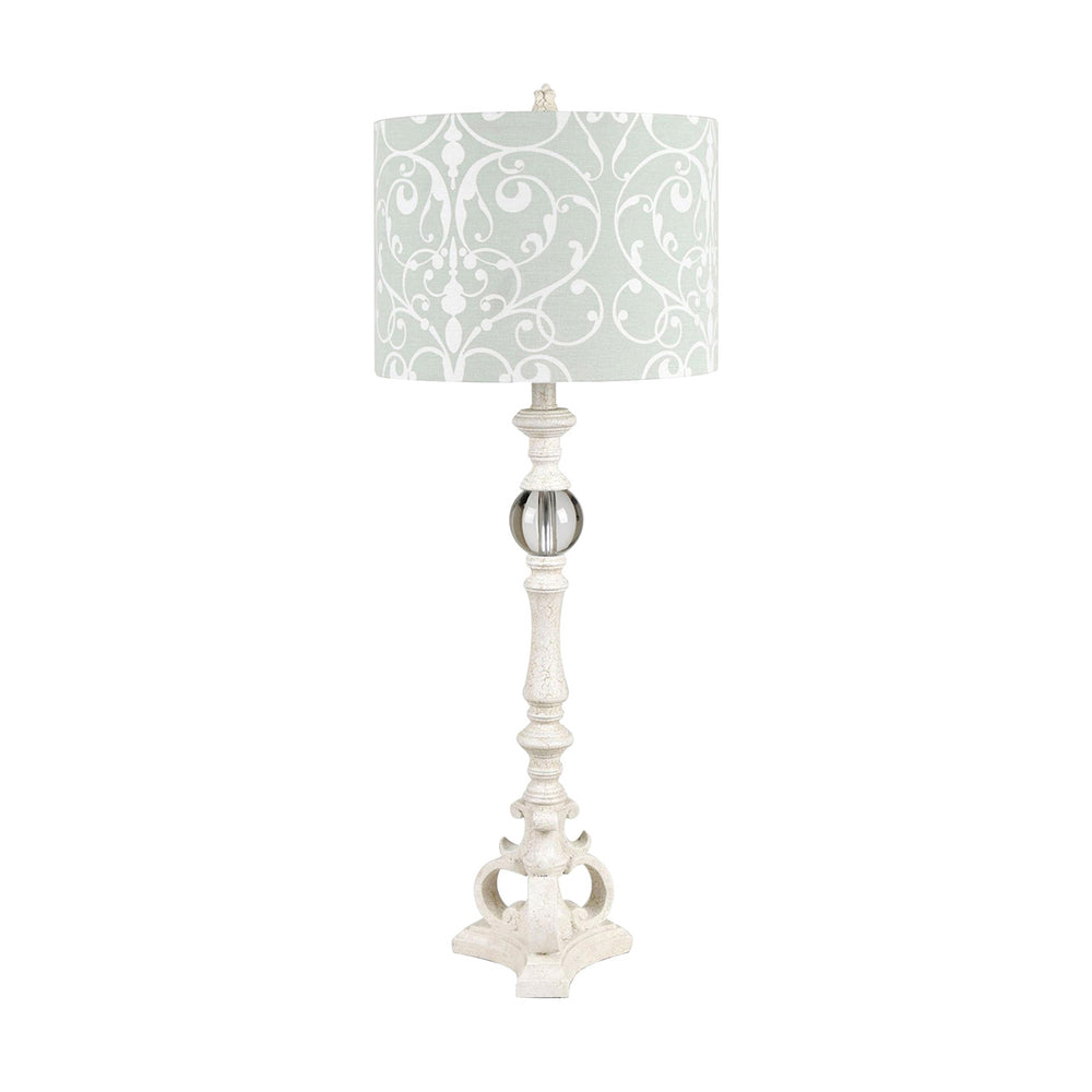 Crestview Collection Traditional Buffet Lamp With Vintage Plaster Body, Crystal Accent & Aqua Green Drum Shade Decor   Cvazvp105