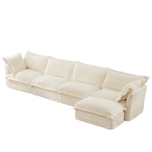 English Elm Slipcovered L-Shaped Sectional Sofa - Cream Corduroy, Deep Seats & Washable Covers, Perfect For Modern Living W3041S00025-GIGA