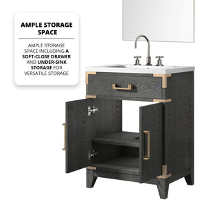 English Elm Black Oak Single Bath Vanity Set With Acrylic Countertop, Mirror & Faucet - Compact & Stylish Design B2731S02215