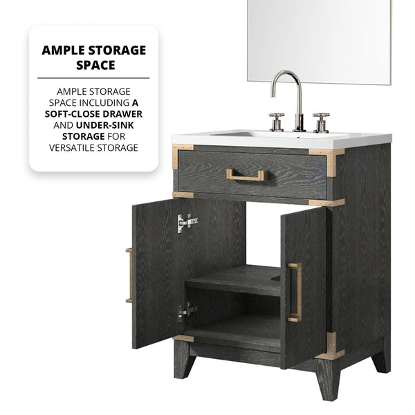 English Elm Black Oak Single Bath Vanity Set With Acrylic Countertop, Mirror & Faucet - Compact & Stylish Design B2731S02215